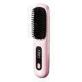 Cordless Hair Straightening Comb with LCD Display and 3 Temperature Settings - Pink