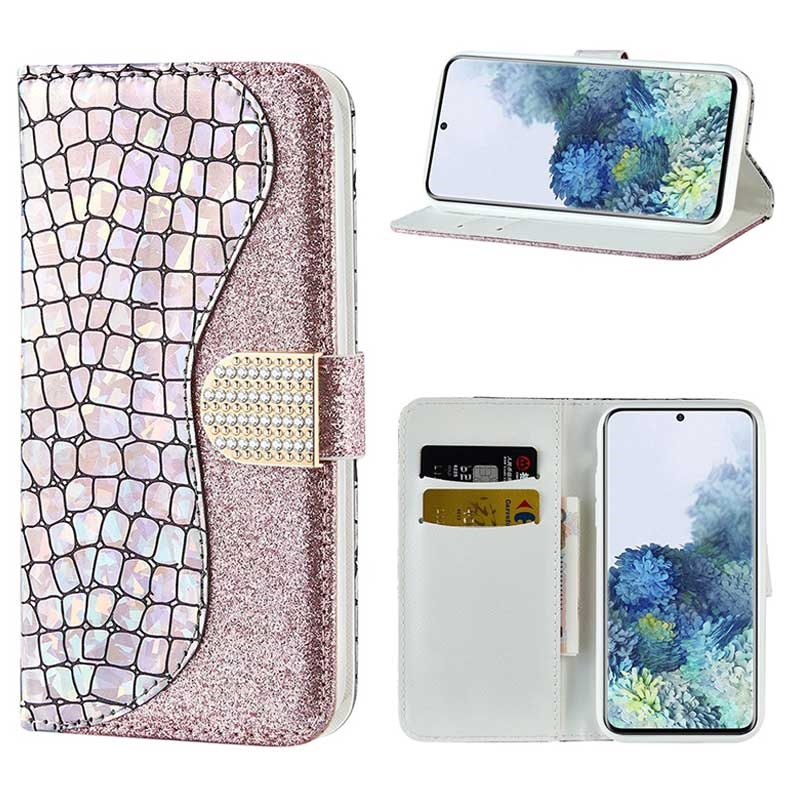 Croco Bling Series Samsung Galaxy S21 5g Wallet Case Rose Gold