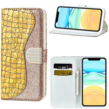Croco Bling Series iPhone 13 Wallet Case - Gold