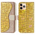 Croco Bling Series iPhone 13 Pro Wallet Case - Gold