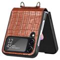 Crocodile Series Samsung Galaxy Z Flip4 5G Case with Strap - Brown