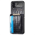 Crocodile Series Samsung Galaxy Z Flip4 5G Wallet Case - Black