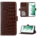 Crocodile Series Samsung Galaxy S21 FE 5G Wallet Leather Case with RFID - Brown