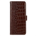 Crocodile Series Samsung Galaxy S21 FE 5G Wallet Leather Case with RFID - Brown