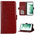 Crocodile Series Samsung Galaxy S21 FE 5G Wallet Leather Case with RFID - Red