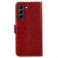 Crocodile Series Samsung Galaxy S21 FE 5G Wallet Leather Case with RFID - Red