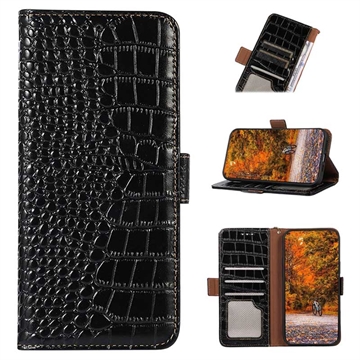 Crocodile Series Motorola Moto G53 Wallet Leather Case with RFID - Black