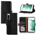 Crocodile Series Samsung Galaxy M13 Wallet Leather Case with RFID - Black