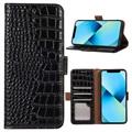 Crocodile Series iPhone 14 Wallet Leather Case with RFID - Black