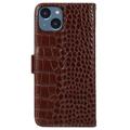 Crocodile Series iPhone 14 Wallet Leather Case with RFID - Brown