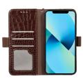 Crocodile Series iPhone 14 Wallet Leather Case with RFID - Brown