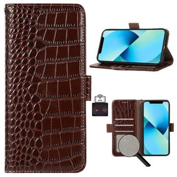 Crocodile Series iPhone 14 Wallet Leather Case with RFID - Black