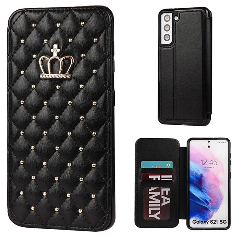 Crown Grid Pattern Samsung Galaxy S21 5g Flip Case