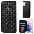 Crown Grid Pattern Samsung Galaxy S21 5G Flip Case - Black