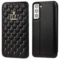 Crown Grid Pattern Samsung Galaxy S21 5G Flip Case - Black