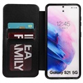 Crown Grid Pattern Samsung Galaxy S21 5G Flip Case - Black