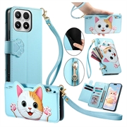 Xiaomi 17 Cute Cat Wallet Case with Card Holder, Zipper Pocket & Wrist Strap