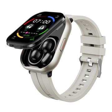 D12 2-in-1 Smartwatch with Clip-On Wireless Earphones - Silicone Strap - Silver