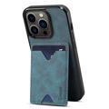 Denior Card Holder Kickstand iPhone 14 Pro TPU Case - Blue