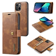 iPhone 15 DG.Ming 2-in-1 Detachable Wallet Leather Case - Brown