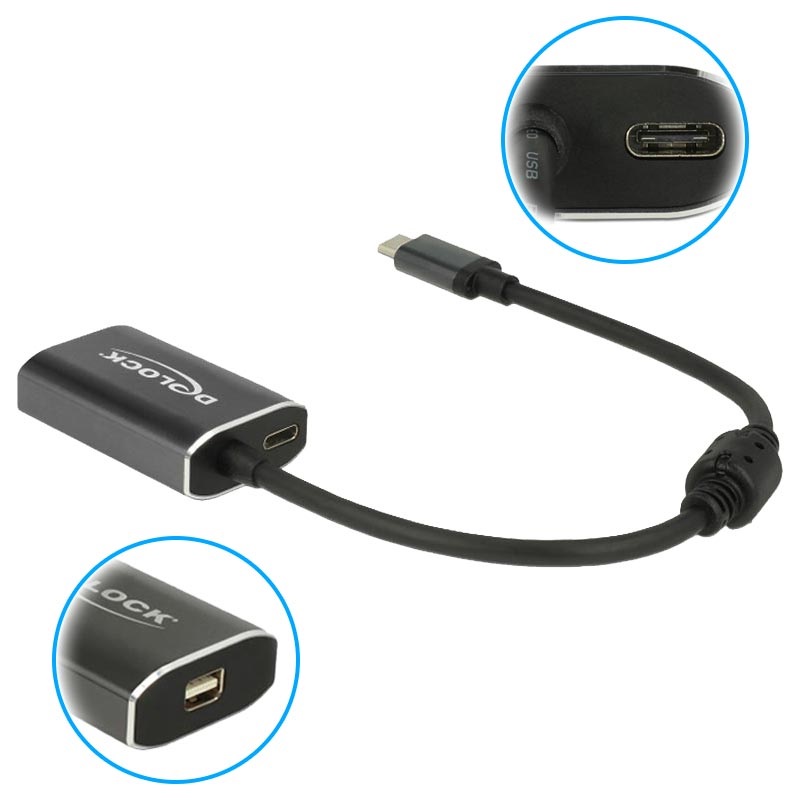Delock Usb C To Mini Displayport Adapter Cable Dark Grey