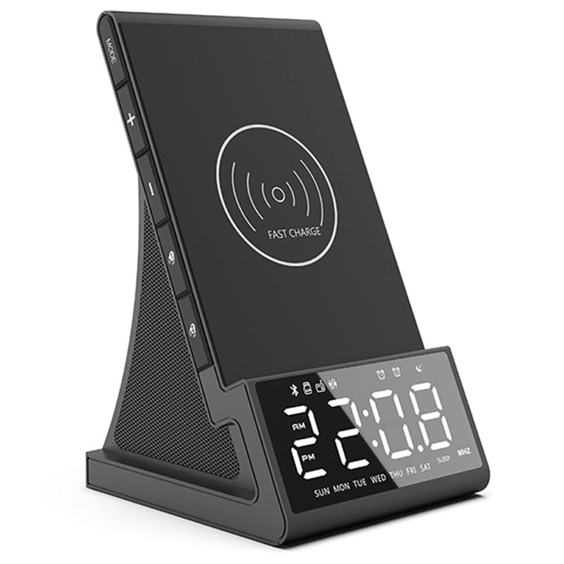 Digital Alarm Clock Radio w/ Bluetooth Speaker & Wireless Charger