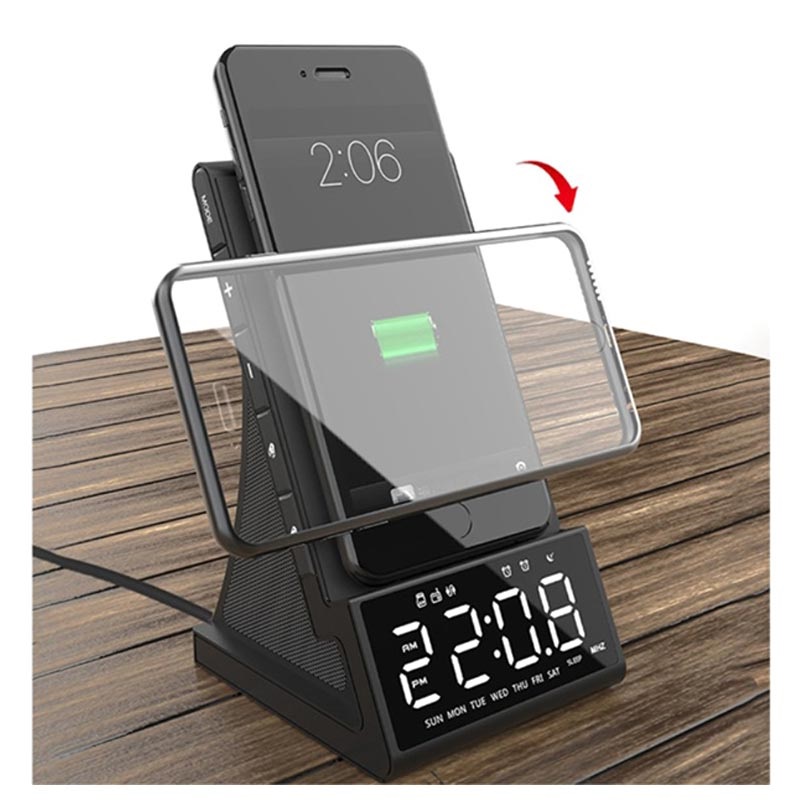 Digital Alarm Clock Radio W Bluetooth Speaker Wireless Charger Digital Alarm Clock Radio W Bluetooth, Wireless Alarm Clock Radio