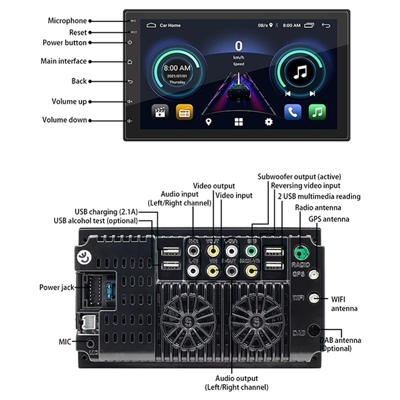 Doppel-DIN CarPlay / Android-Autoradio mit GPS-Navigation S-072A