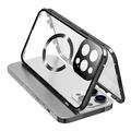 Dual-Sided Tempered Glass+Magnetic Metal Frame Anti-Drop Case for iPhone 15 Compatible with MagSafe Phone Cover with Buckle Lock
