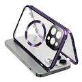 Dual-Sided Tempered Glass+Magnetic Metal Frame Anti-Drop Case for iPhone 15 Compatible with MagSafe Phone Cover with Buckle Lock - Purple