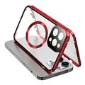 Dual-Sided Tempered Glass+Magnetic Metal Frame Anti-Drop Case for iPhone 15 Compatible with MagSafe Phone Cover with Buckle Lock - Red