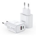 Duzzona T12 30W PD Fast Wall Charger - USB-C/USB-A, EU Plug - White