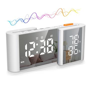 EN8837-A S-Shaped Dual Display LED Alarm Clock Radio with Temperature & Humidity - White