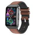 ET650 Smart Watch with Body Temperature, Health Monitor and Bluetooth Calling - Leather & Silicone Strap - Brown