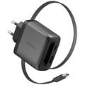 Energea Ampcharge Arc 65 GaN Wall Charger with Retractable USB-C Cable - Gunmetal
