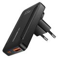 Essager 65W GaN Ultra-Thin Fast Charger - 2x USB-C, USB-A - Black