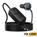 Essager F789 135W Rear-Seat Car Charger - 2x USB-C Cables, 4x USB-C & 2x USB-A inputs - 1.5m - Black