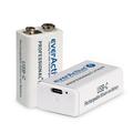 EverActive Professional+ Lithium USB-C Rechargeable 9V Battery - 550mAh