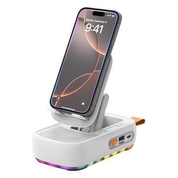 F15 3-in-1 Foldable Phone Holder with Bluetooth Speaker and 1200mAh Power Bank - White