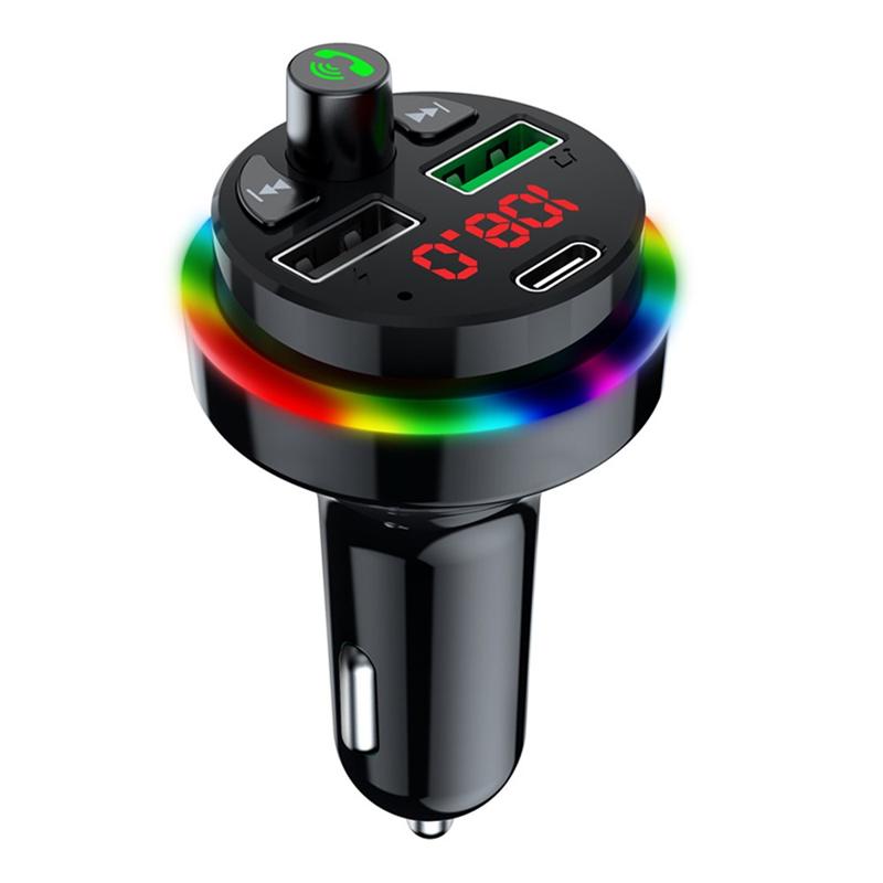 Bluetooth 5.0 FM Transmitter / Car Charger with RGB F17 Black