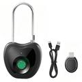 F338 Smart Fingerprint Padlock with 20 Fingerprints, Electronic Key - Black