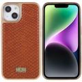 Fierre Shann Electroplated iPhone 14 Coated Case - Snake Skin - Brown