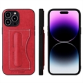 Fierre Shann iPhone 14 Pro Max Coated Case with Card Slot & Kickstand - Red
