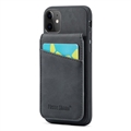 iPhone 11 Fierre Shann Coated Hybrid Case with Card Holder and Stand - Black