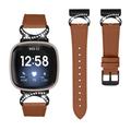 Fitbit Versa 3/Sense Elegant Leather Strap with Rhinestones - Brown