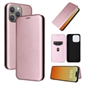 iPhone 15 Pro Flip Case - Carbon Fiber - Rose Gold