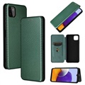 Samsung Galaxy A22 5G, Galaxy F42 5G Flip Case - Carbon Fiber - Green