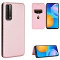 Huawei P Smart 2021 Flip Case - Carbon Fiber - Pink