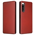 Sony Xperia 5 IV Flip Case - Carbon Fiber - Brown