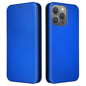 iPhone 15 Pro Max Flip Case - Carbon Fiber - Blue